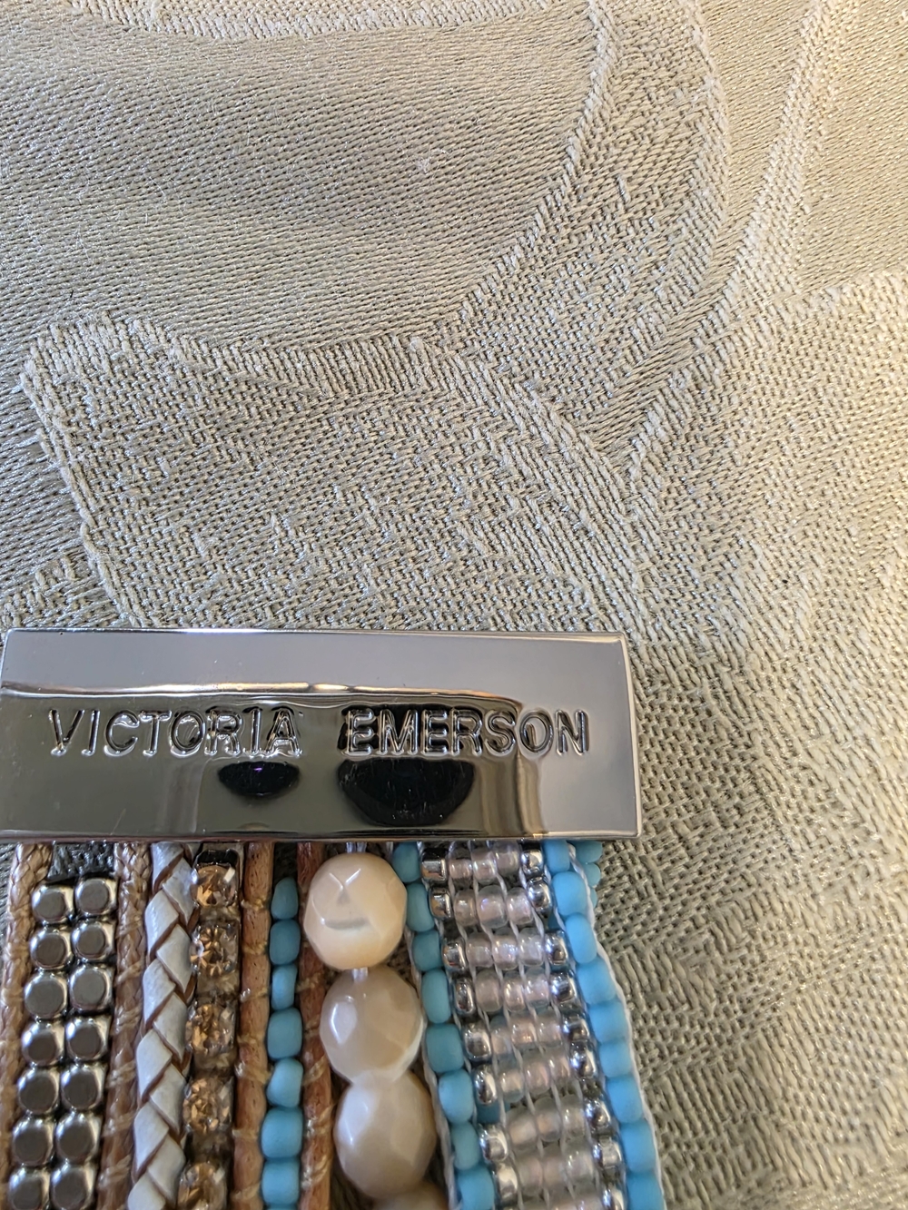 Victoria Emerson Multi-Row Beaded Bracelet in Blue, Tan, Gold - Picture 2 of 2